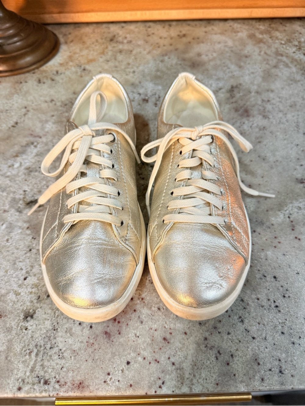 Cole Haan| Grand.ØS Silver Metallic Leather Sneakers| Size 5.5B - Picture 1 of 5